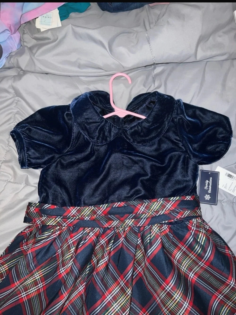 Kids Gymboree Navy Velvet Top Red Plaid Holiday Dress